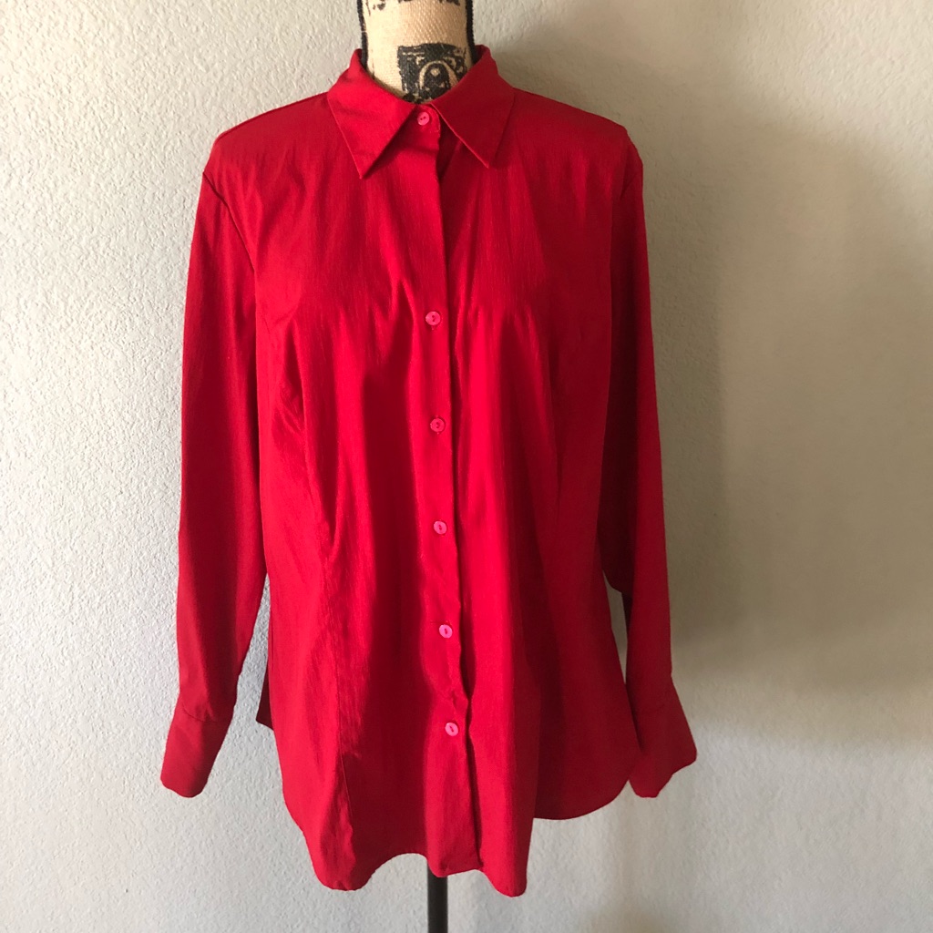 Red. Button-Down Blouse